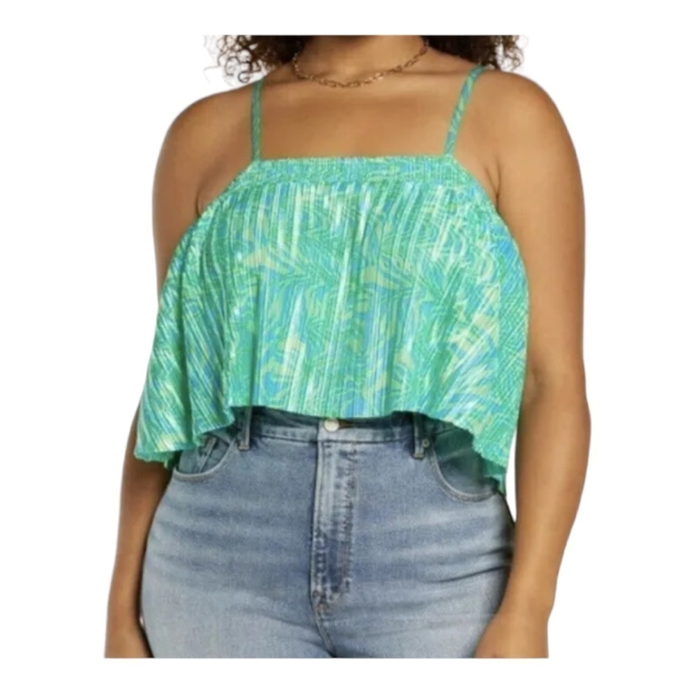 BP Plisse Crop Camisole In Green NWT